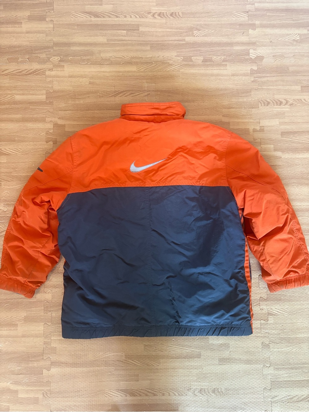 Vintage Nike Reversible Fleece Jacket Big Swoosh Spellout Orange Navy Y2K Youth - Picture 6 of 16